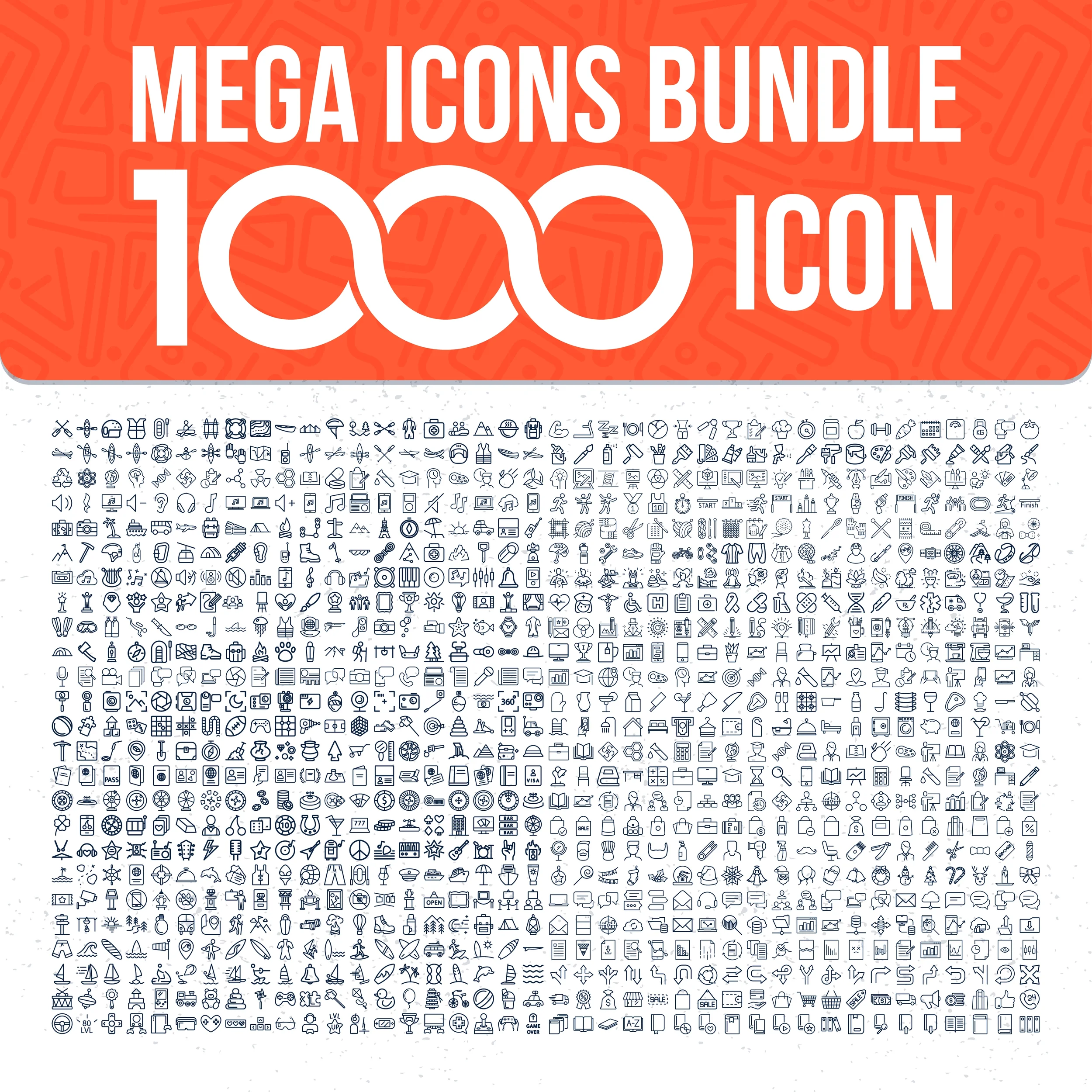 1000 icons bundle cover for business, medical, and travel design, digital download with SVG, PNG, and EPS formats