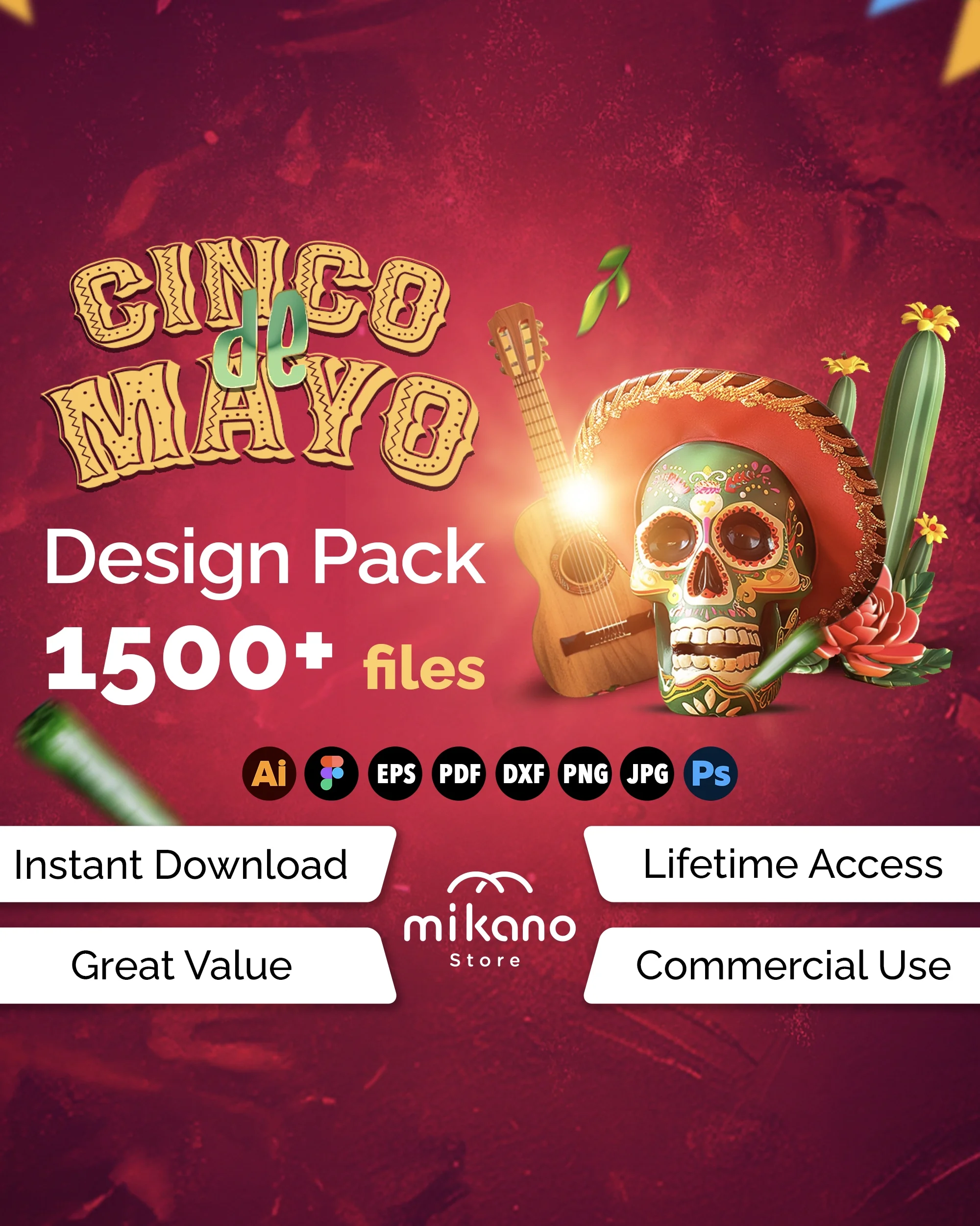 Cinco de Mayo SVG Bundle | Fiesta Icons, Sugar Skulls, Tacos (Digital Download)