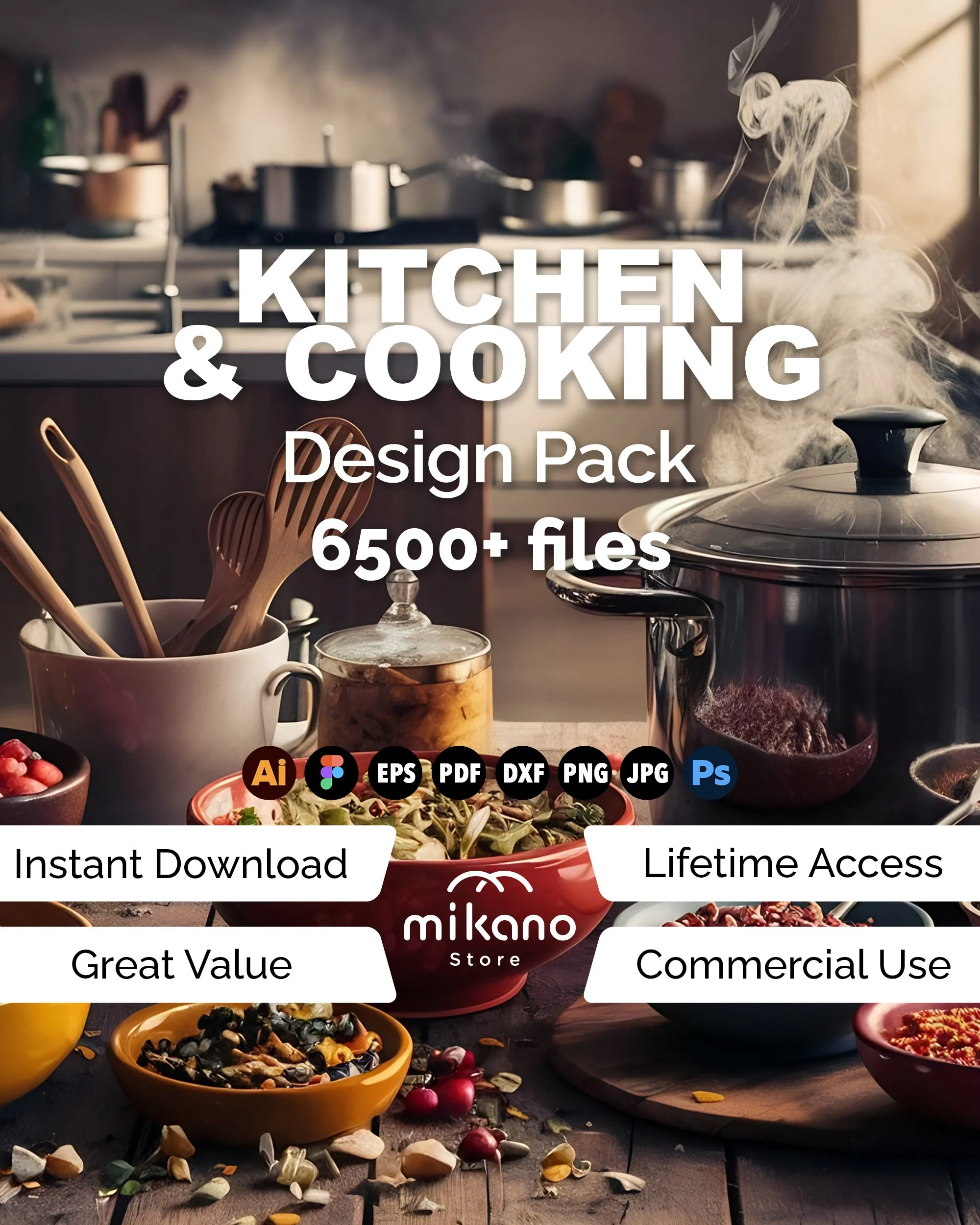 Kitchen Cooking Design Bundle 6500+ files, Culinary Clipart Pack, Chef svg, png, eps, dxf, pdf, jpg Files for POD, Crafts and Commercial Use