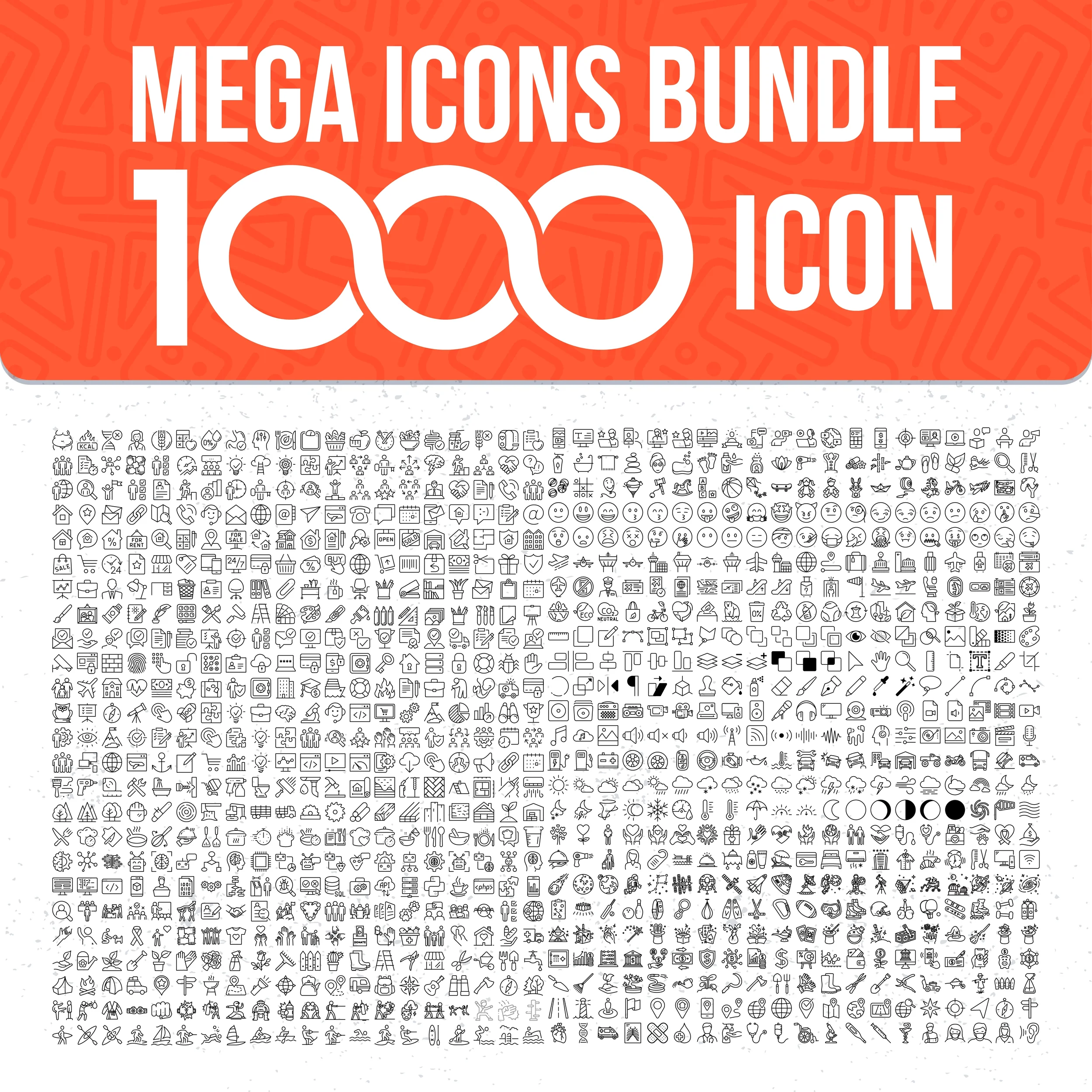 1000 icons bundle cover for business, medical, and travel design, digital download with SVG, PNG, and EPS formats