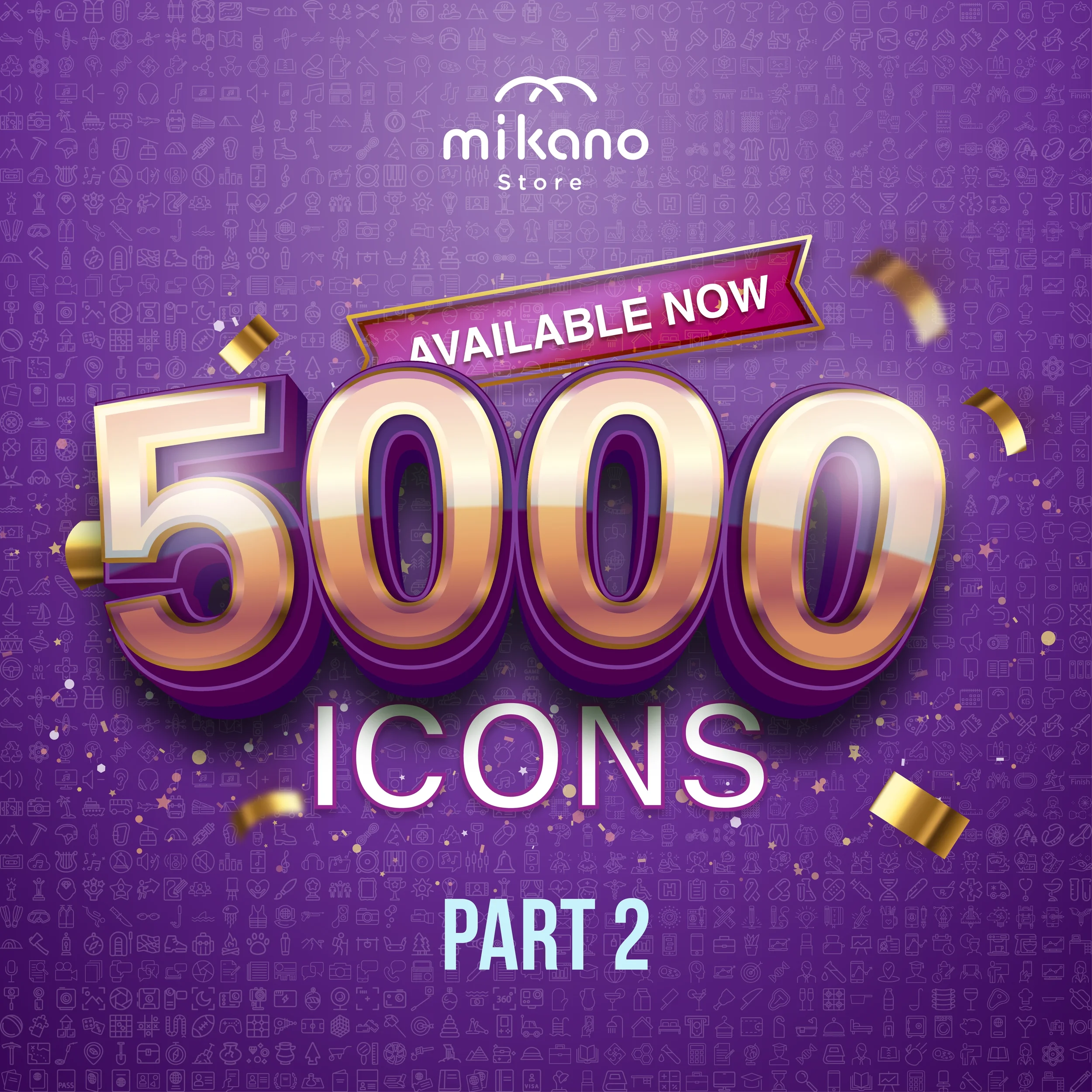 5000 vector icons cover with purple background and premium title layout for glyph, line, gradient, and mixed style icon bundl