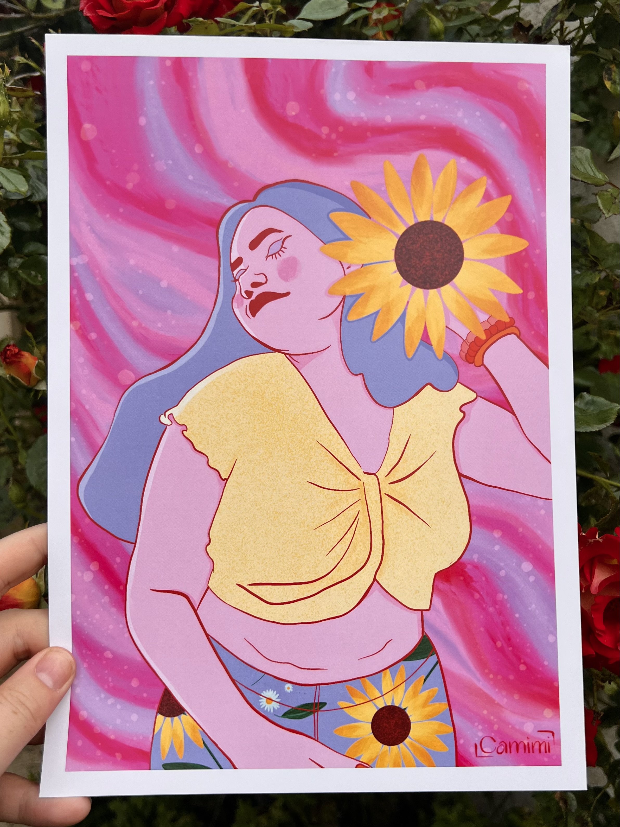 body positive, solaire, liberté, tournesol, print, illustration