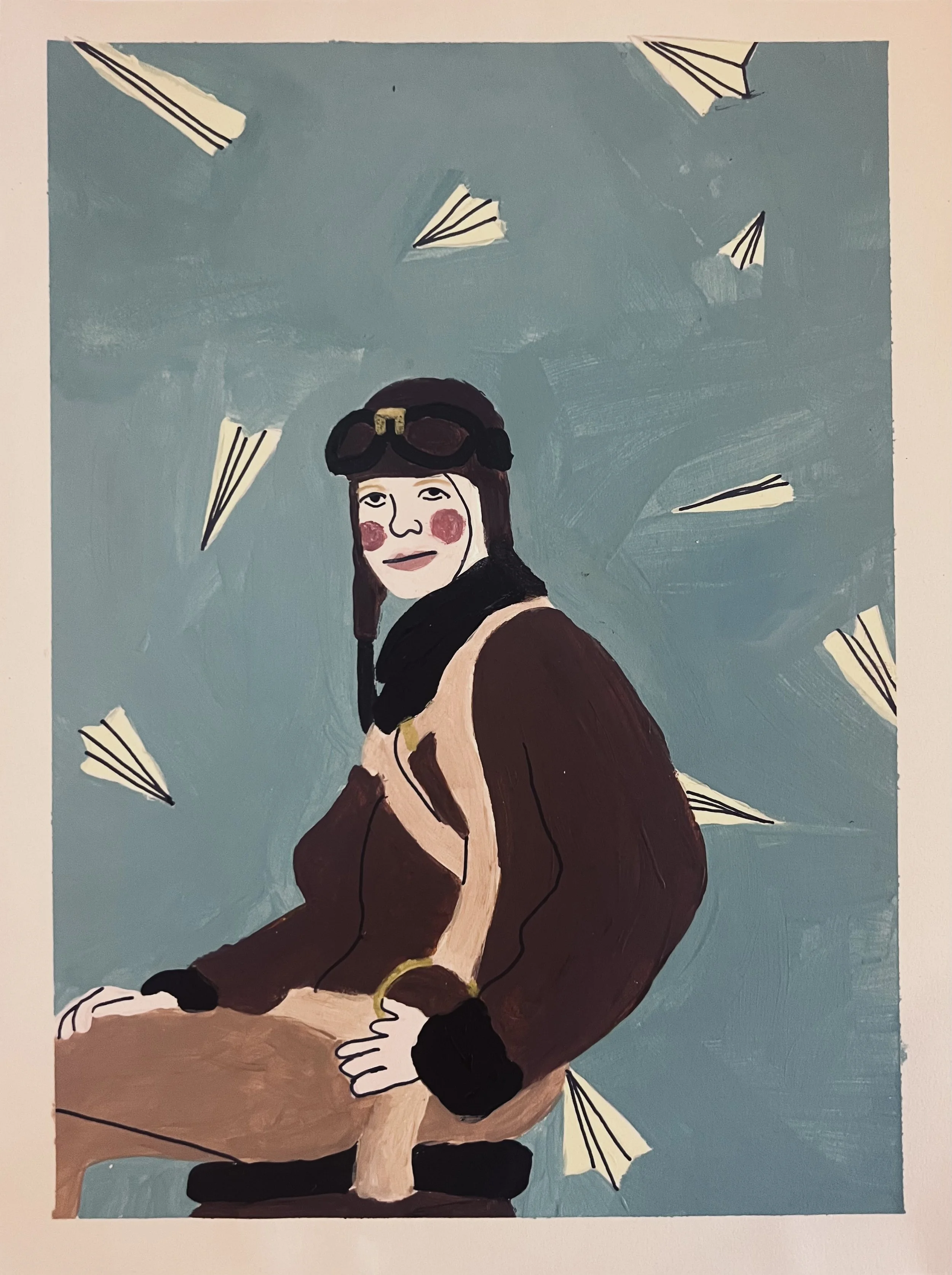 Amélia Earhart, décembre 2022, acrylique sur feuille, 21x29.7 cm