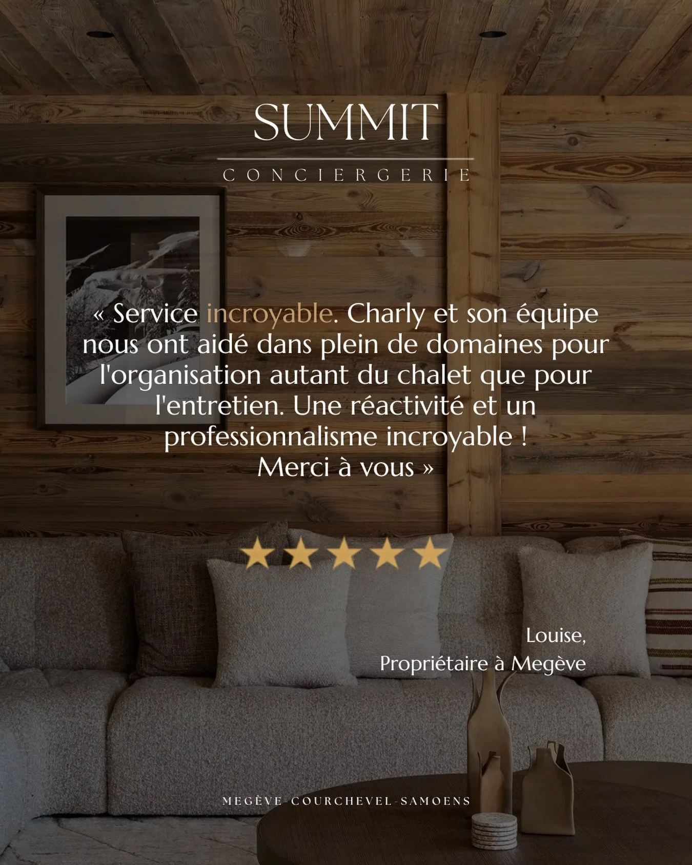 5 &eacute;toiles. Et on compte bien les garder. ⭐️⭐️⭐️⭐️⭐️

Merci Louise pour votre confiance 🤍

#SummitConciergerie #Megeve #ConciergerieMegeve #clientexperience