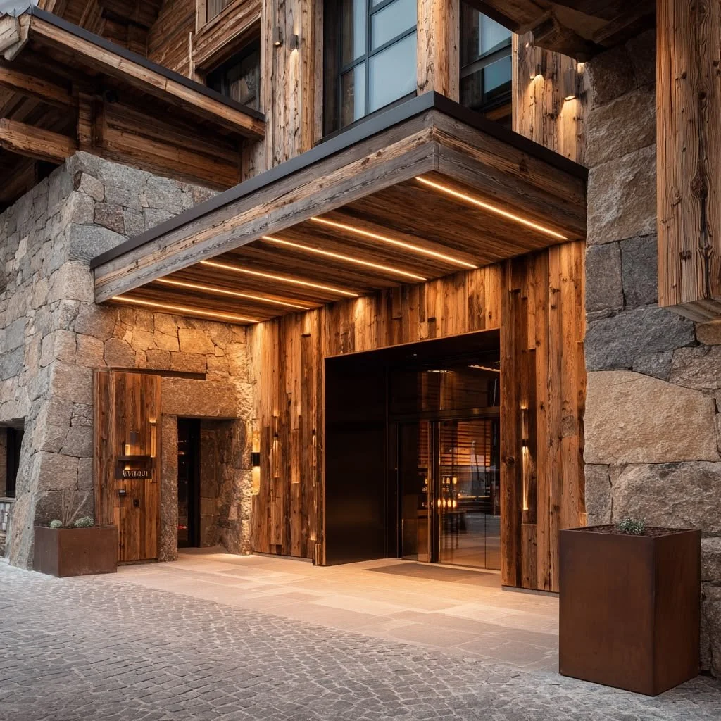 Entrée d’un chalet haut de gamme à Megève