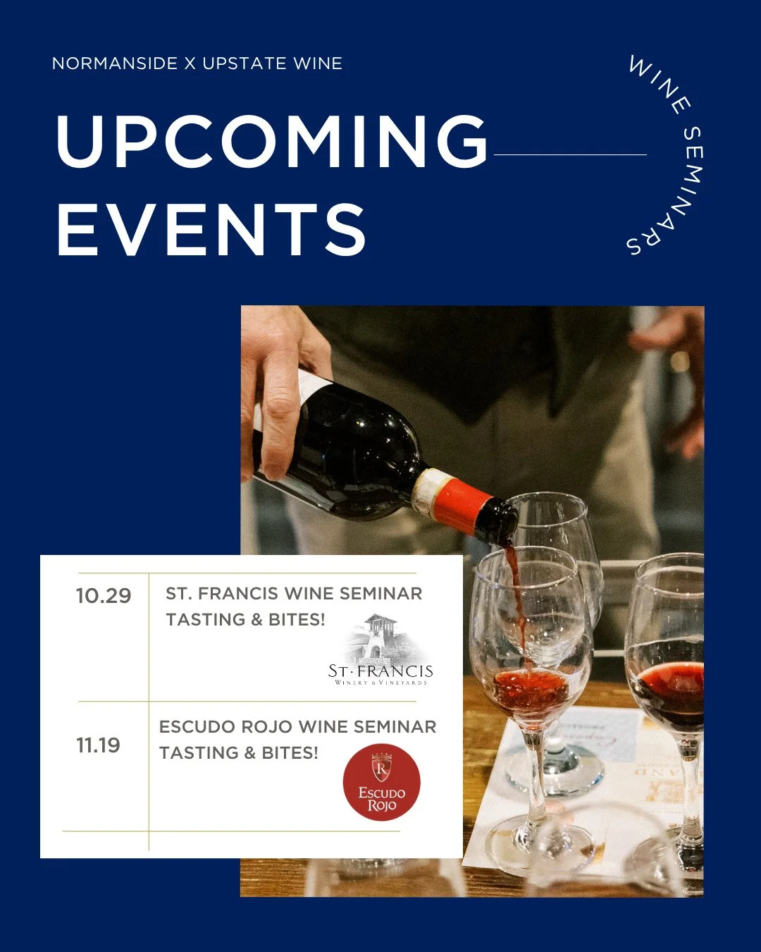 🍷✨ Not One, but TWO amazing wine seminars are coming up and you won&rsquo;t want to miss either!⁠
⁠
🐾 St. Francis Winery &amp; Canine Companions present:⁠
&ldquo;For the Love of Dogs&rdquo; Wine Seminar⁠
Wednesday, October 29th at 6PM
Learn, sip, a
