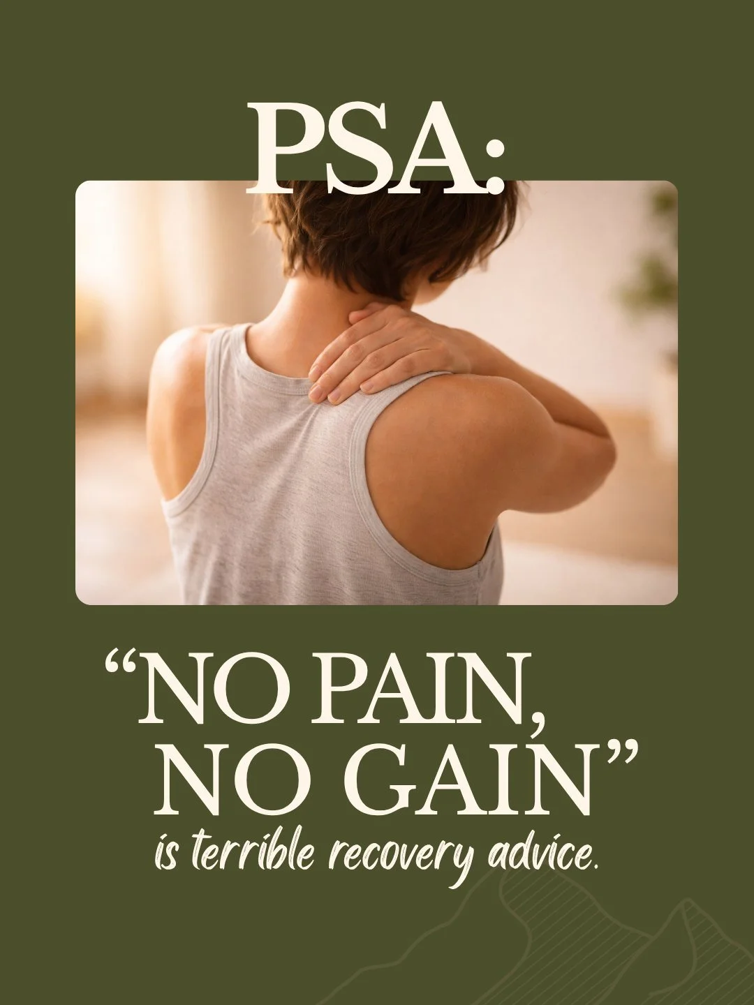 "No pain, no gain" might work at the gym. It does not work for healing.

When treatment hurts, your body does the opposite of what you want &mdash; it tenses, braces, and goes into fight-or-flight. Nothing heals in that state. The good stuf