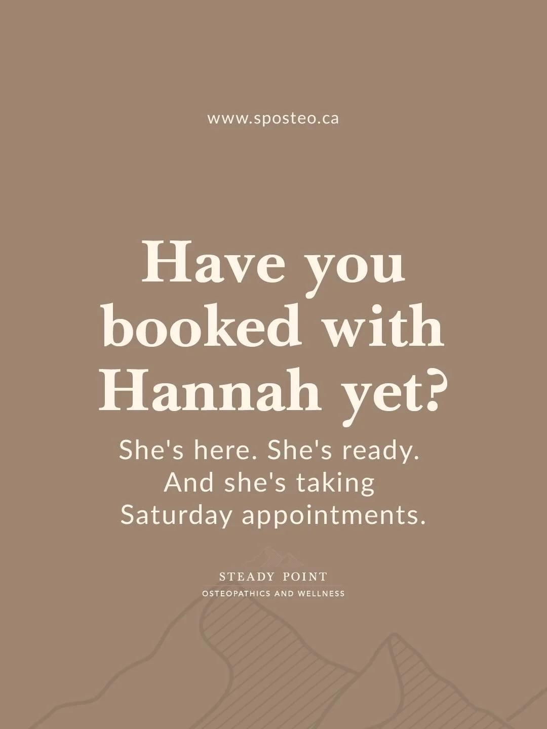 Have you booked with Hannah yet? 👋

Hannah McCaffery joined our team last month, bringing Saturday appointments to Steady Point &mdash; because your structural maintenance shouldn&rsquo;t have to wait until you have a &ldquo;free&rdquo; weekday.

Kn