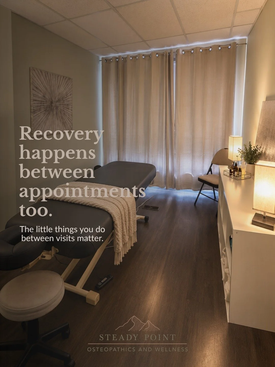 Your appointment is only one part of the process.  What happens between visits matters just as much.

The way you move.  The way you rest.  The stretches you keep up with.  The water you drink.  The way you listen to your body instead of pushing thro