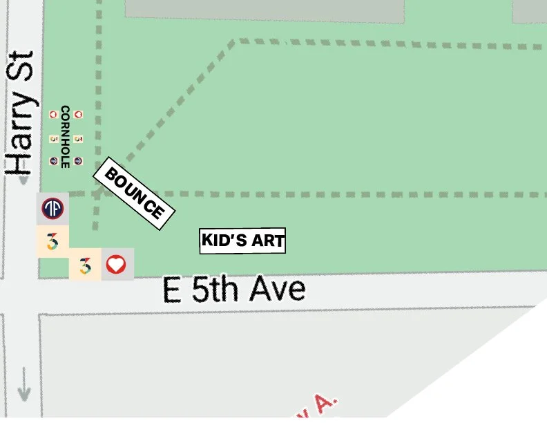 Map of E 5th and Harry Street with the 3Hills kids activation