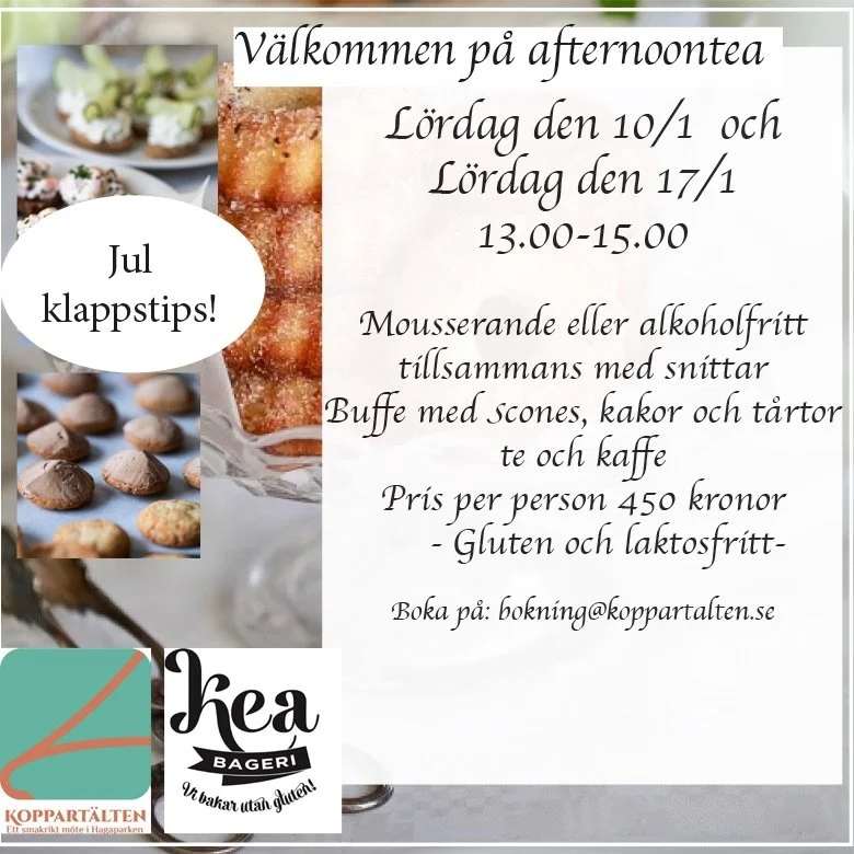 Nya datum f&ouml;r v&aring;rt popul&auml;ra afternoontea p&aring; @koppartalten i januari!
#julklappstips #hagaparken #afternoontea #glutenfritt #royalpark