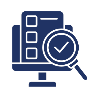 Computer monitor displaying a checklist with a magnifying glass highlighting a checkmark.