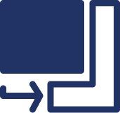 A blue diagram of a rectangular container with an opening at the bottom left, showing a flow path entering from the bottom and exiting through the outlet at the top right.