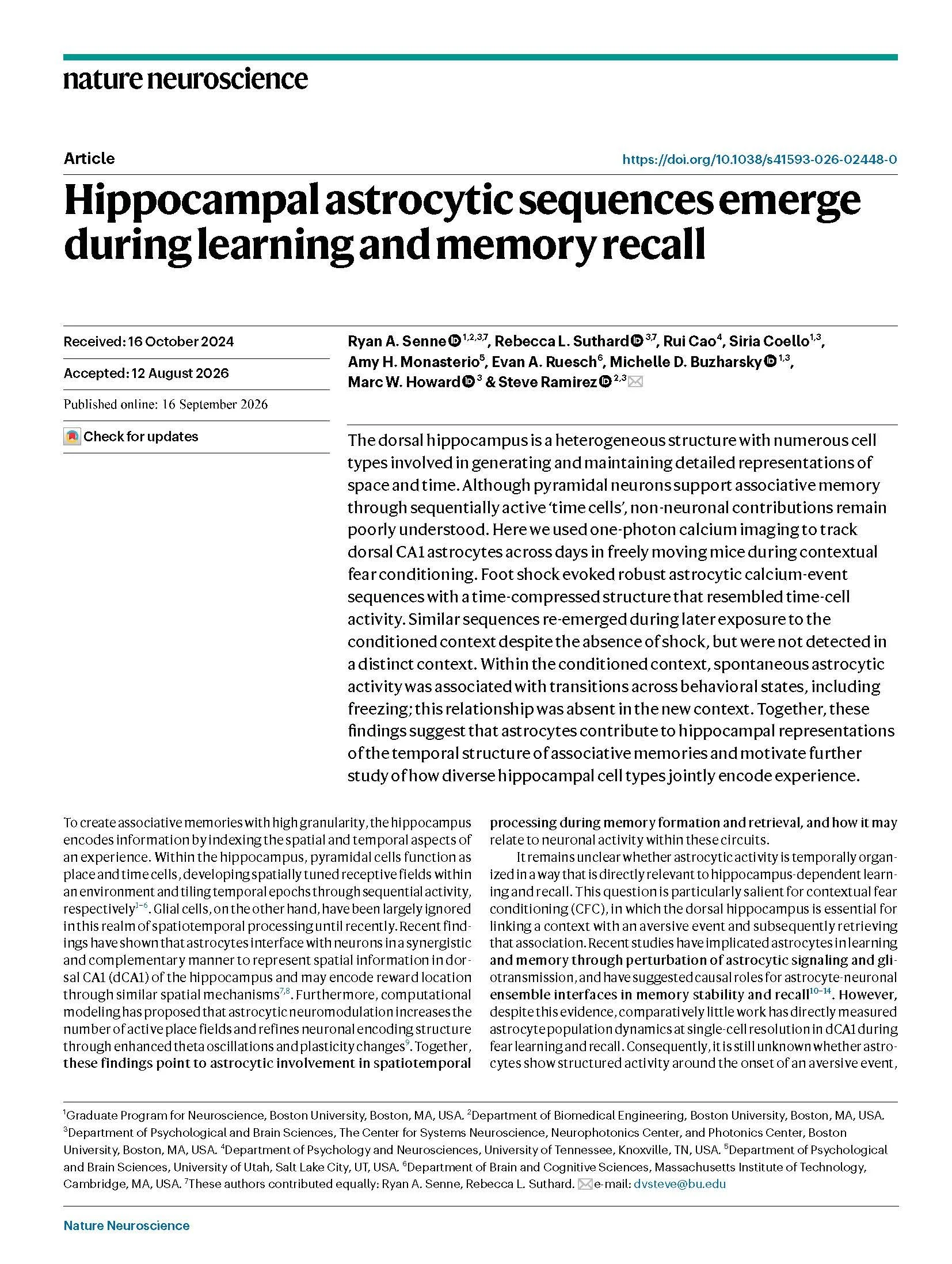 Hippocampal Astrocytic Sequences Emerge During Learning and Memory Recall