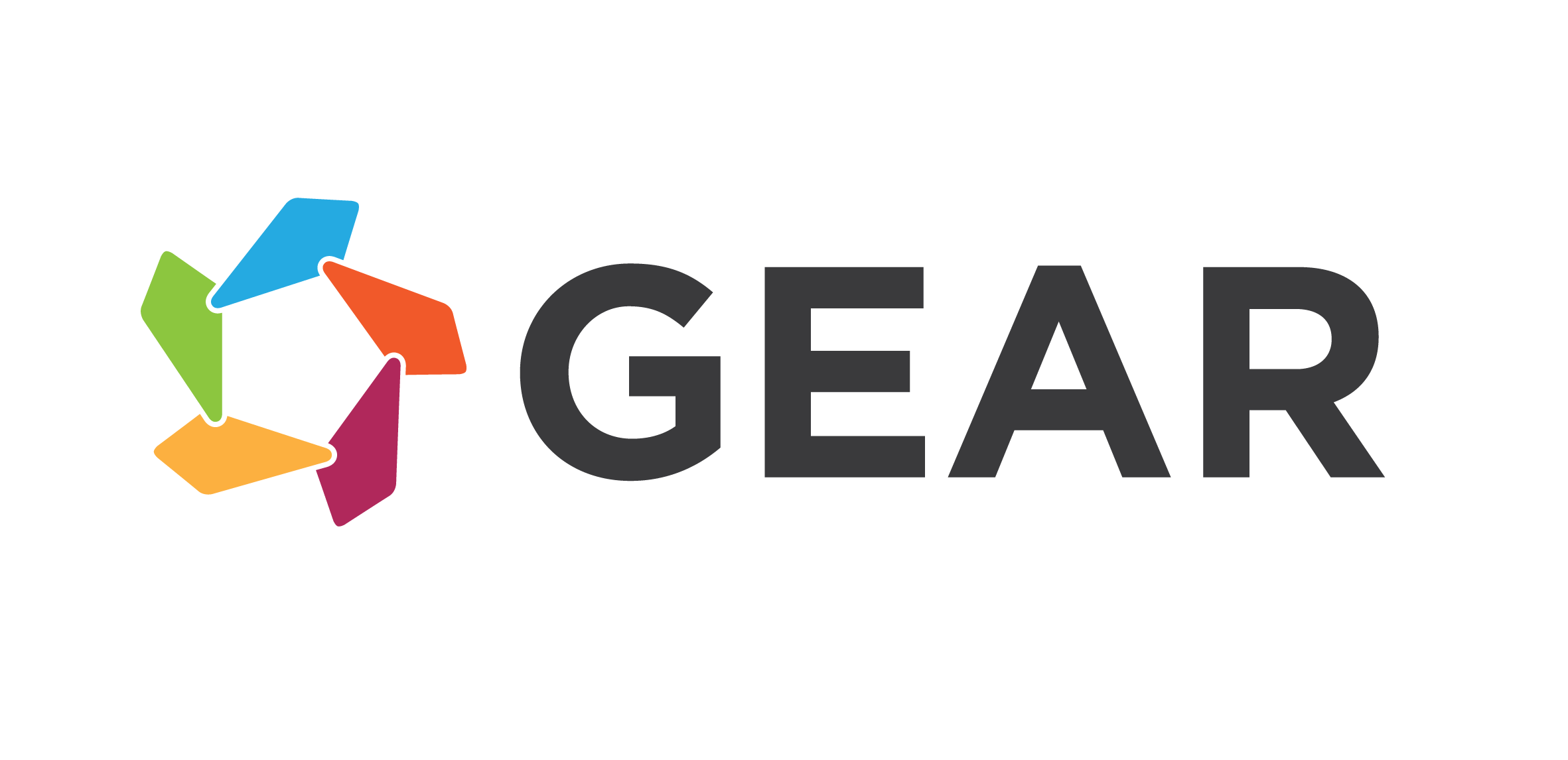 G.E.A.R. logo with a colorful, circular, geometric design on the left and the word 'G.E.A.R.' in bold black letters to the right