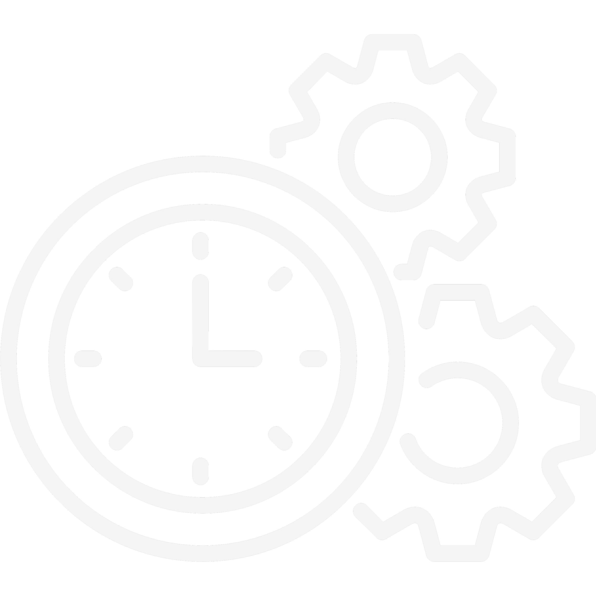 Symbol einer Uhr mit zwei Zahnrädern hinter dieser.