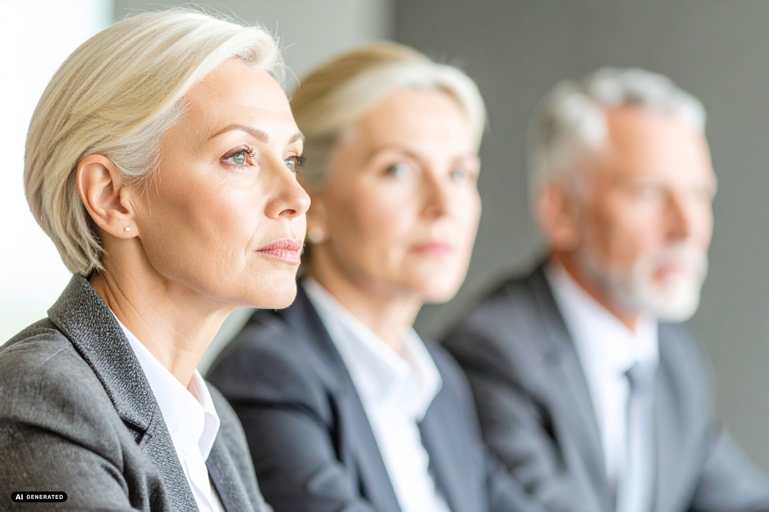 Drei Personen an einem Besprechungstisch, zwei schauen in unterschiedliche Richtungen: ein ungeklärter Konflikt im Team
