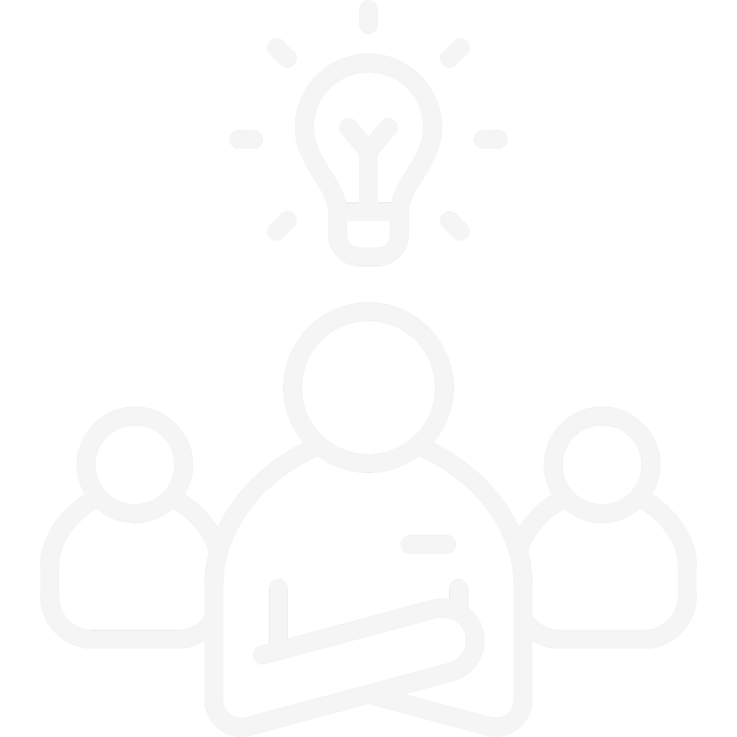 Symbol einer Führungsperson mit zwei Teammitgliedern. Die Führungsperson hat eine Idee, welche durch eine Glühbirne symbolisiert wird.