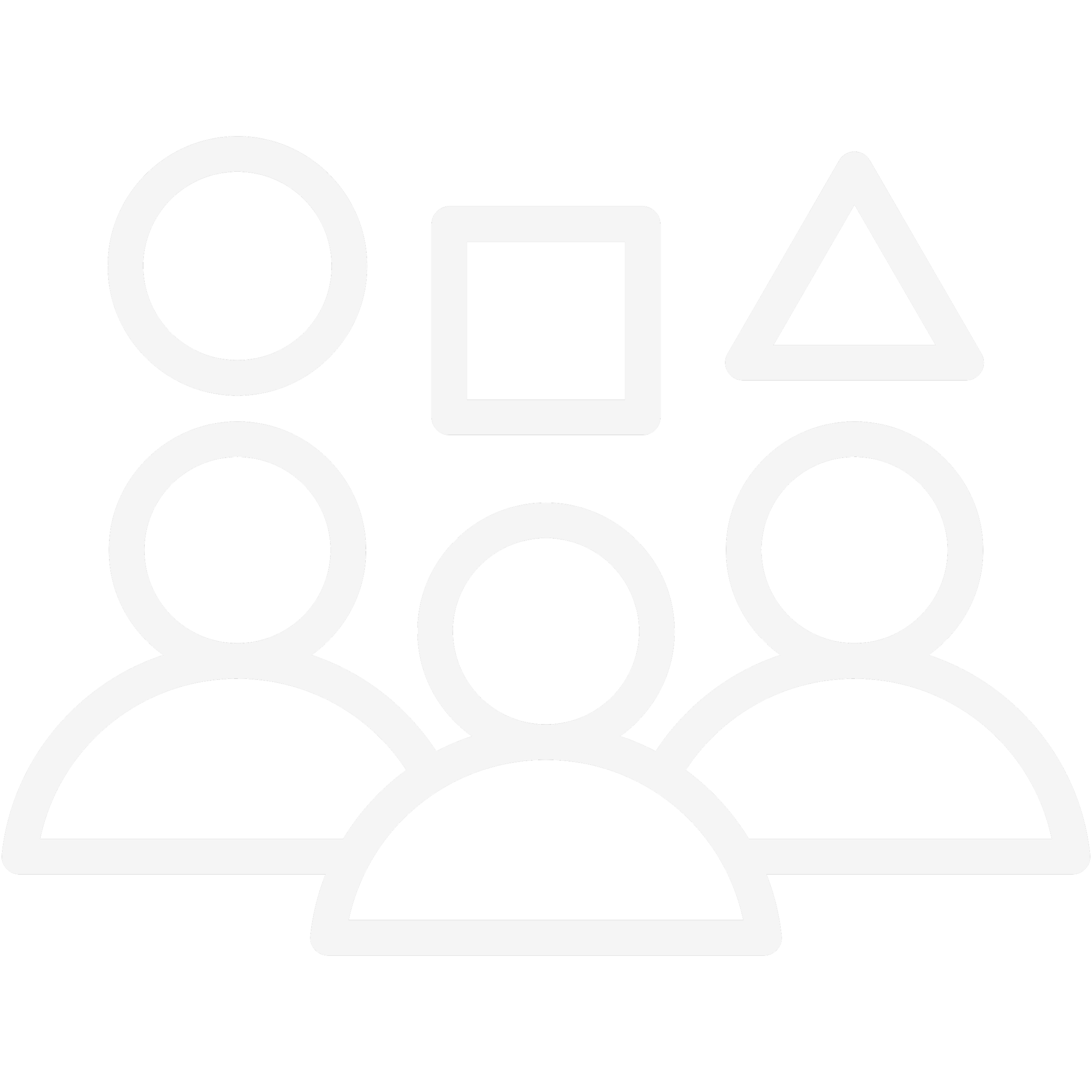 Symbol von 3 Menschen, die je einen Kreis, ein Viereck und ein Dreieck über sich tragen