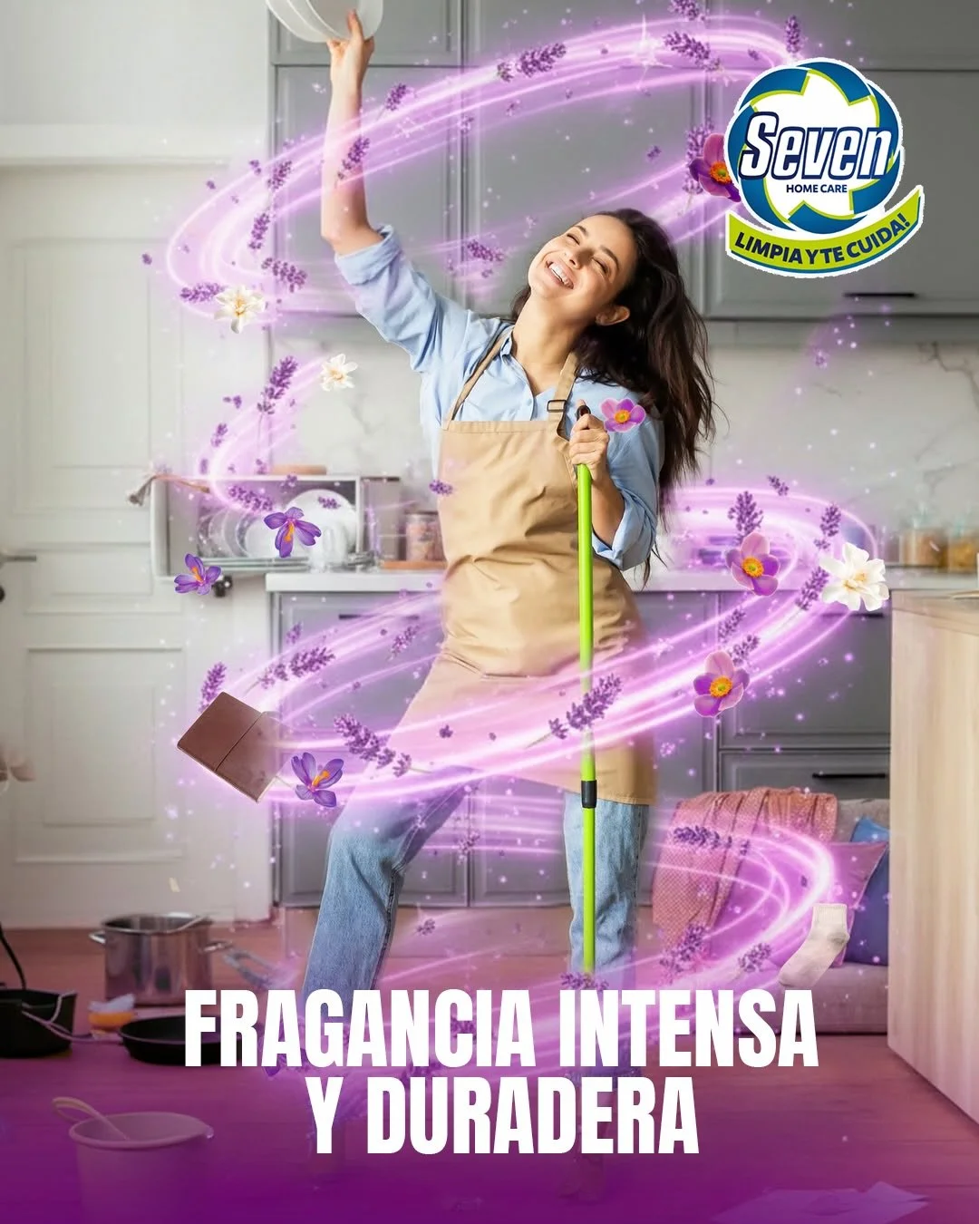 Tu hogar merece oler a felicidad 💜🏡
Seven Limpiador de Pisos Lavanda: limpieza profunda, fragancia intensa, duradera y protecci&oacute;n que mata el 99.9%* de g&eacute;rmenes y bacterias.✨🧽