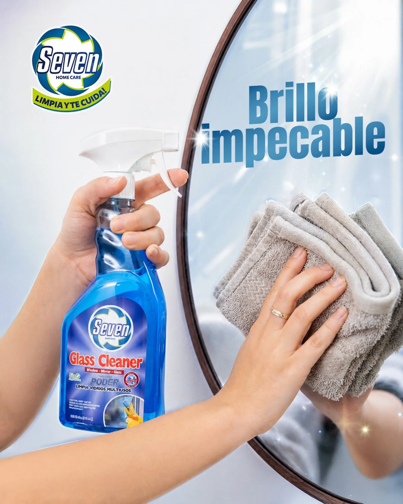 Haz que tus vidrios y espejos luzcan como nuevos con Seven Glass Cleaner.✨ Su poderosa f&oacute;rmula limpia eficazmente, elimina manchas y huellas, y deja una transparencia impecable sin rayas ni residuos.