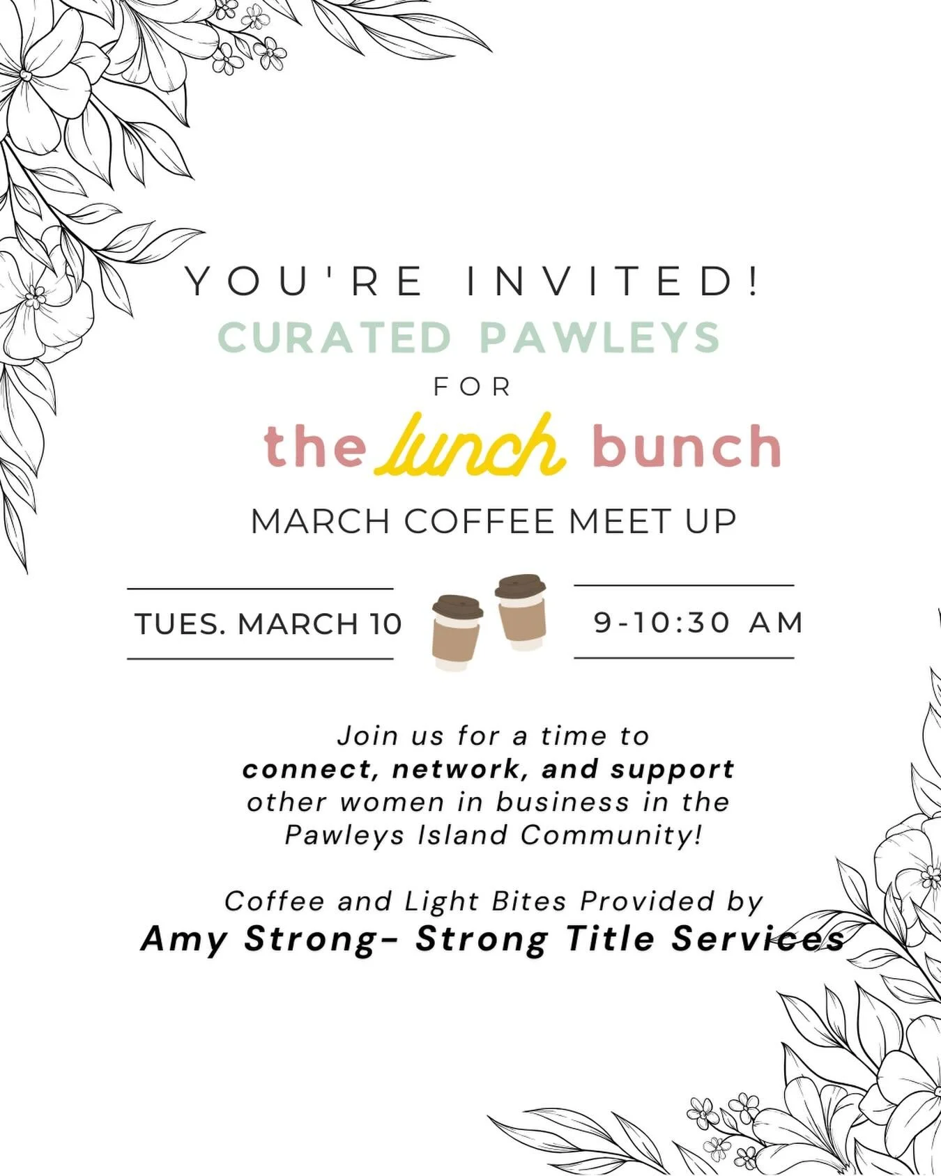 Better late than never!

We&rsquo;ll have another coffee meet up at Curated Pawleys on Tuesday at 9am-10:30am

If you have not been before, it&rsquo;s a casual and fun way to meet other women in business in our area!

RSVP at the link in my bio, let&