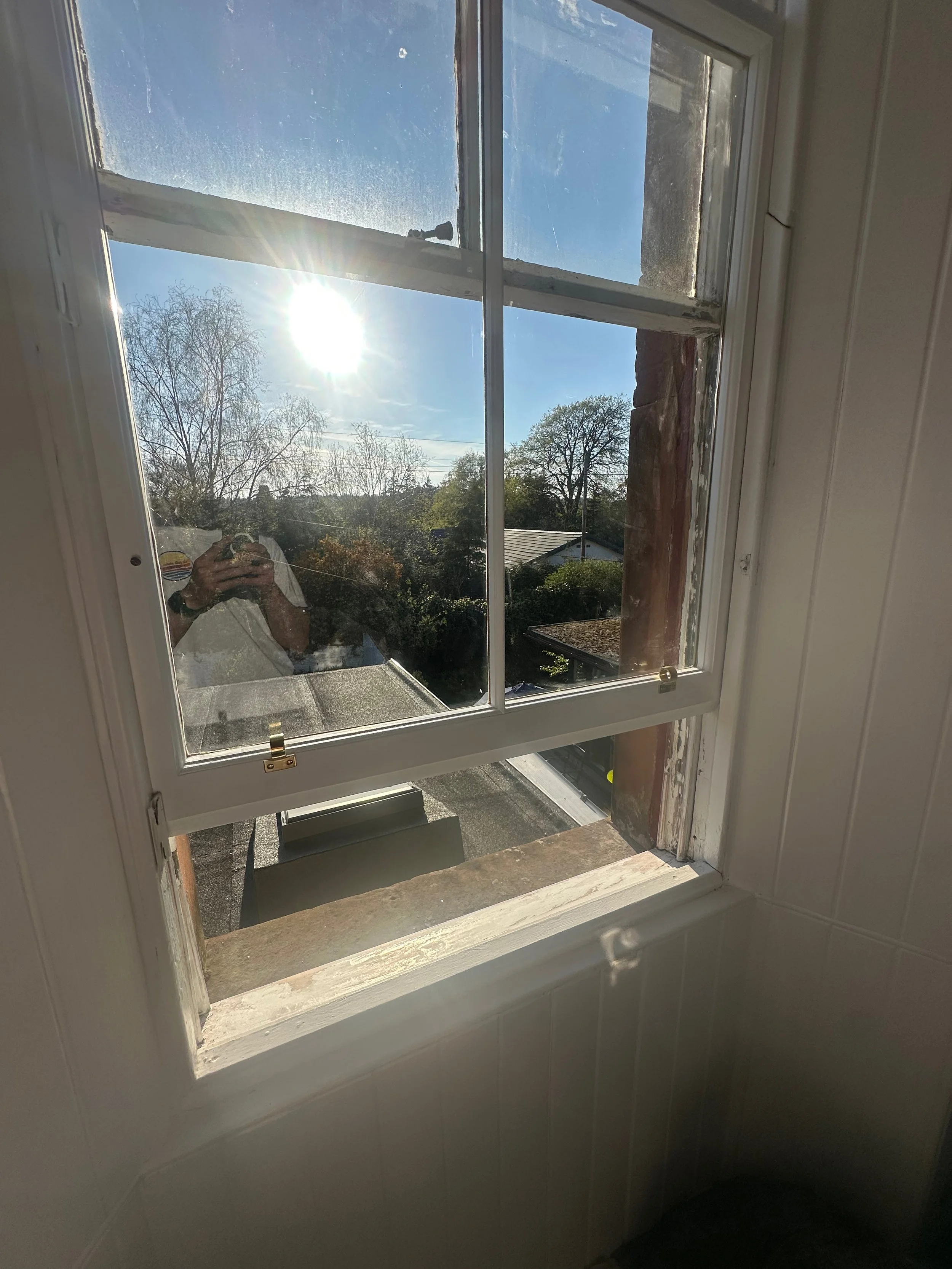 Sash window refurbishment, reglazed and all rotten wood repaired