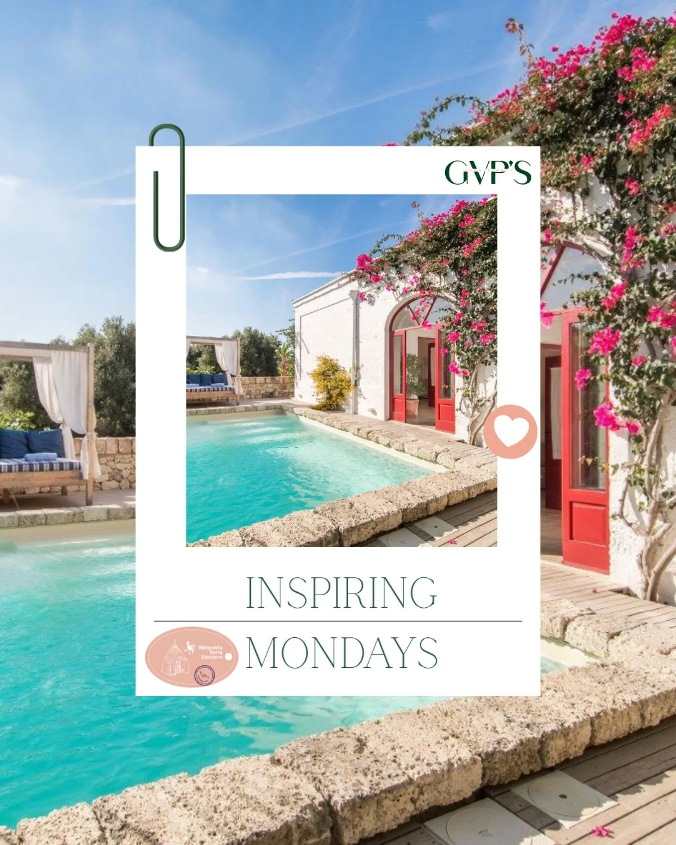 ✨ Inspiring Mondays ✨

A new week begins &mdash; and what better way to ease into it than with the soft scent of bougainvillea, sunlight dancing on the pool, and the timeless elegance of Masseria Torre Coccaro 🌺☀️

This is Puglia at its most peacefu