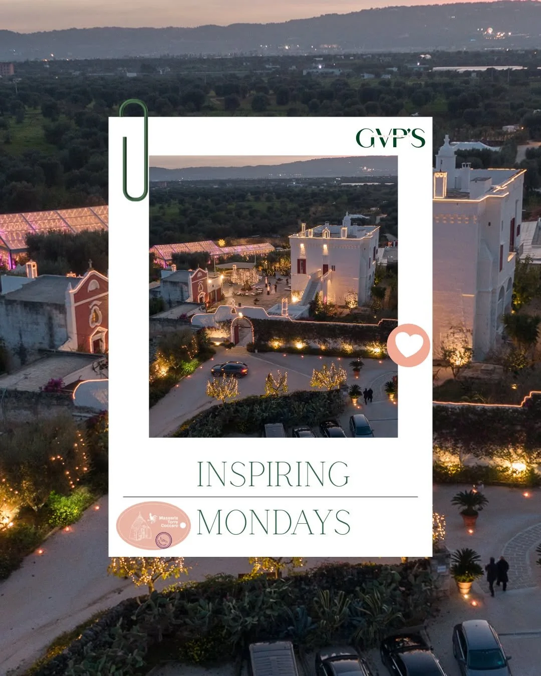 ✨ Inspiring Mondays ✨

As the sun sets over the olive groves, Masseria Torre Coccaro comes alive with a quiet kind of magic ✨🌿

Golden lights trace the whitewashed walls, laughter fills the courtyard, and the Apulian countryside stretches endlessly 