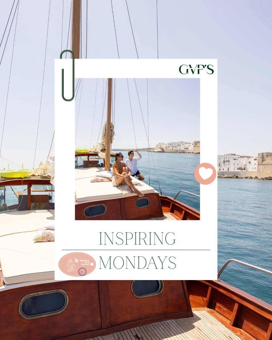 Inspiring Mondays ⛵️

There&rsquo;s something powerful about setting a course and letting the journey unfold.

Sailing along the Apulian coast with Masseria Torre Coccaro is a reminder that, much like the sea, our goals require direction, patience an