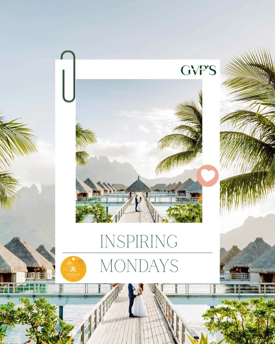 Inspiring Mondays 🤍

Some places are made for beginnings.

At The St. Regis Bora Bora Resort, love meets the lagoon, and every pathway feels like a promise. Surrounded by turquoise waters and the dramatic peaks of Bora Bora, moments become memories 