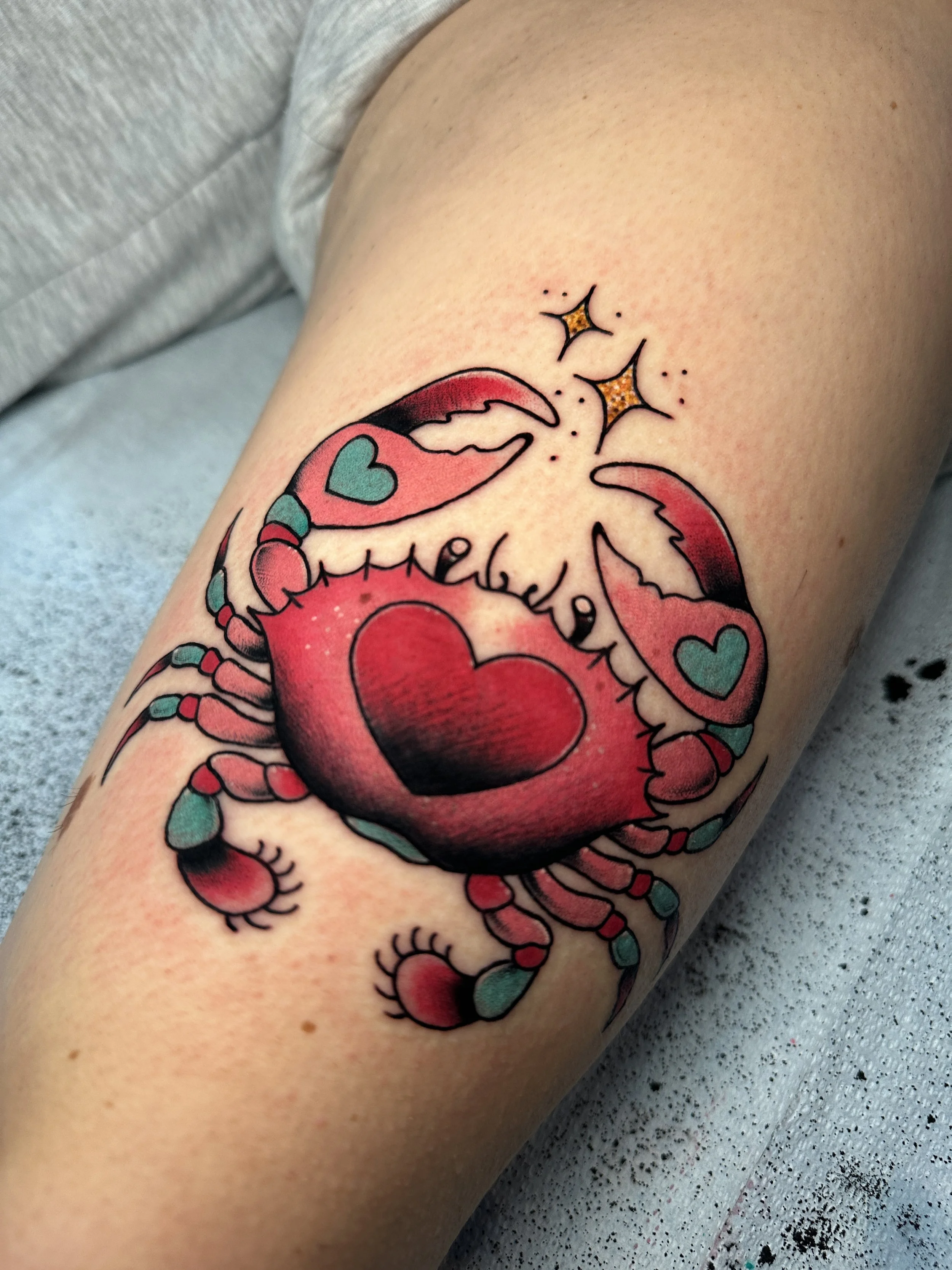 Crab tattoo by ktrantattoos, tattoo shop in North Park, San Diego, CA