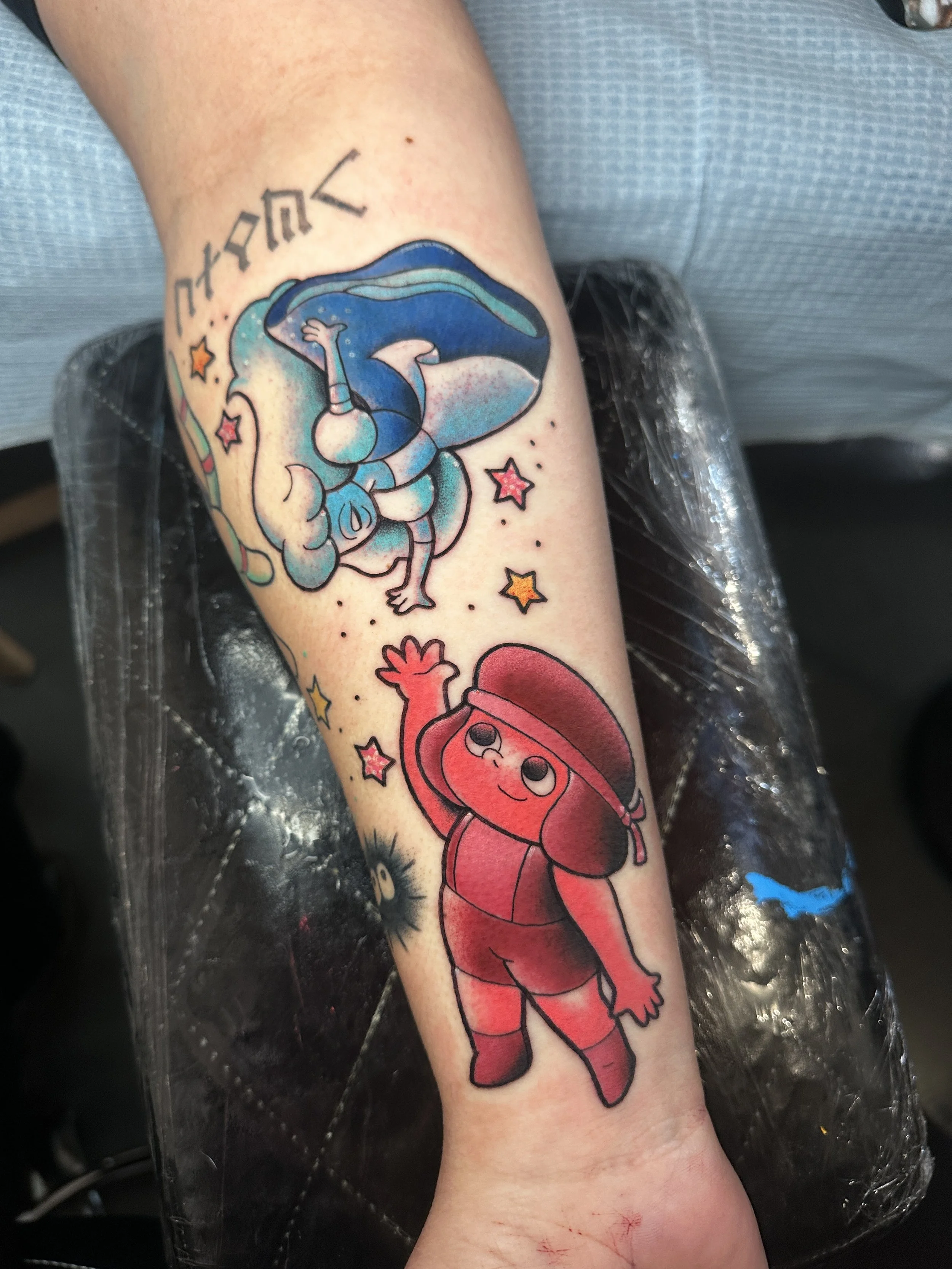 Ruby and Sapphire tattoo by Kristine Tran ktrantattoos at Lucky Cat Tattoo in San Diego
