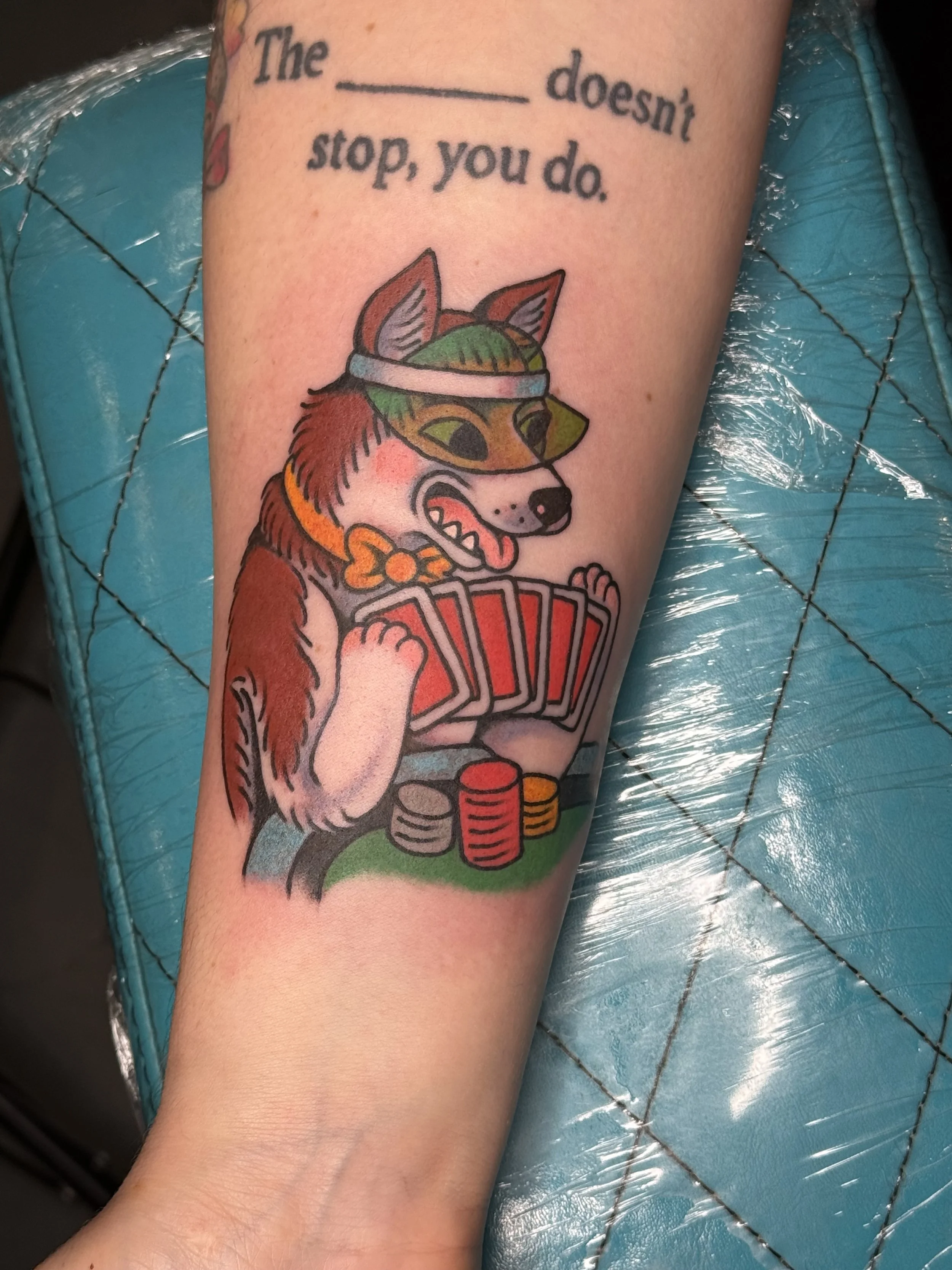 Dog tattoo by woman tattoo artist Lskinkertattoos in North Park