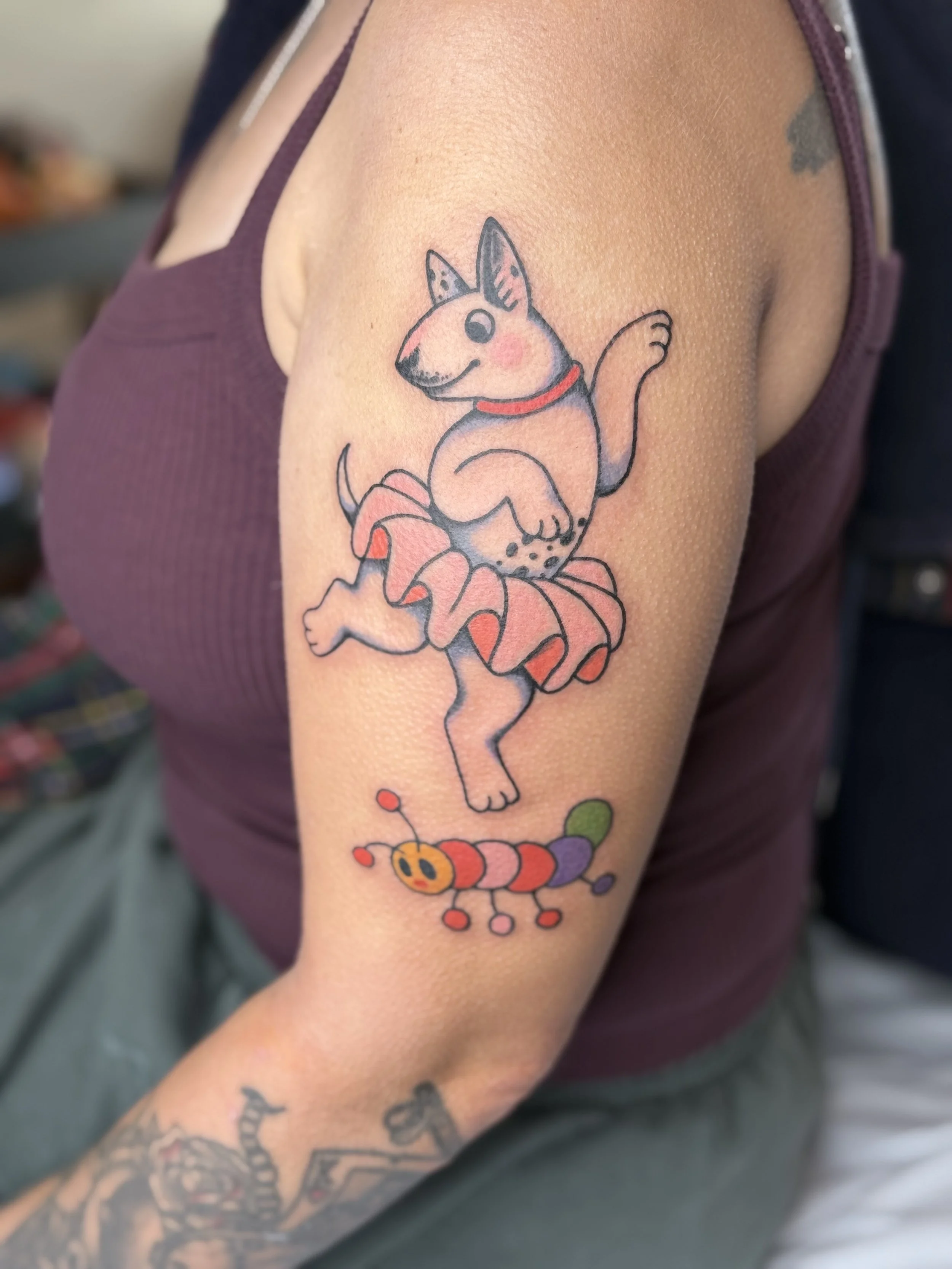 Cute dog tattoo by Lauren Skinker, tattoo artist in San Diego, North Park neighborhood