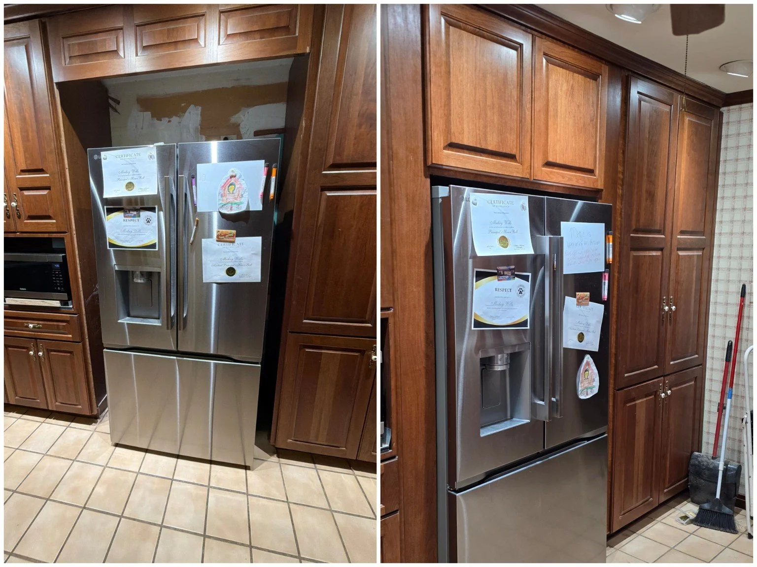 Kitchen cabinetry and refrigerator surround