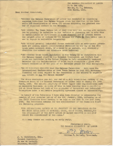 A Letter to Brother OldenBroek (Bahamas Federation Of Labour)