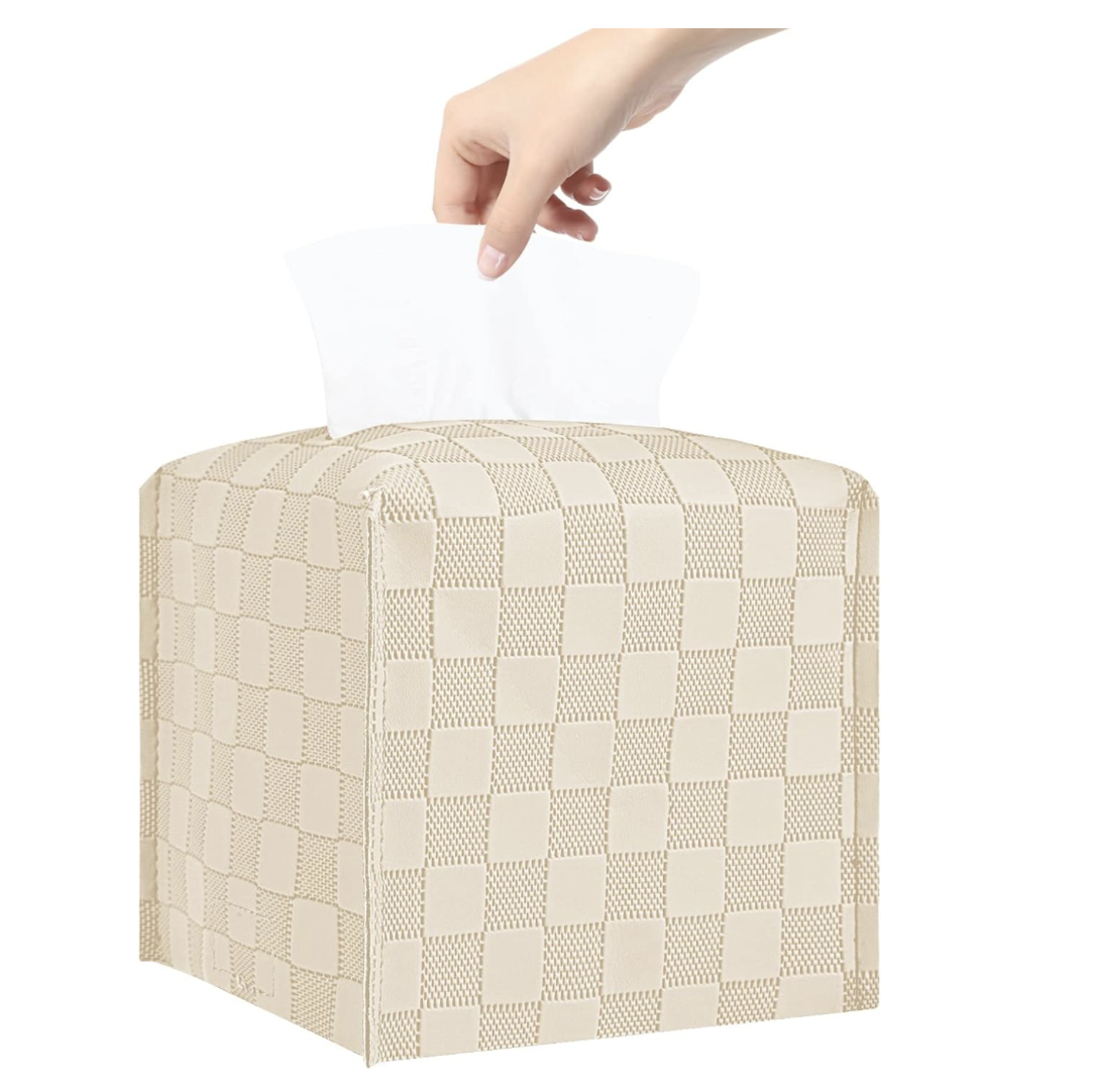 Beige Checker Tissue Holder, $6