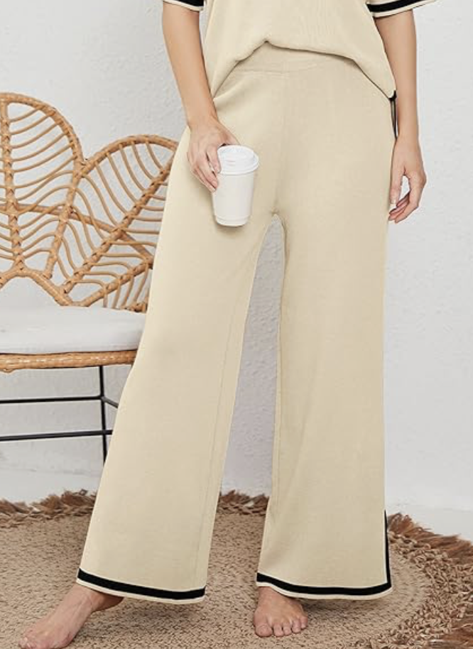 Cream color block pants