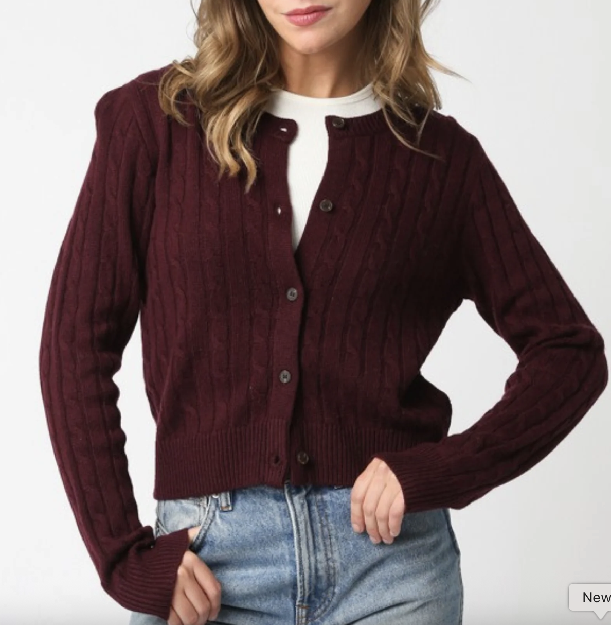 Cable Knit Button Down Cardigan, $79
