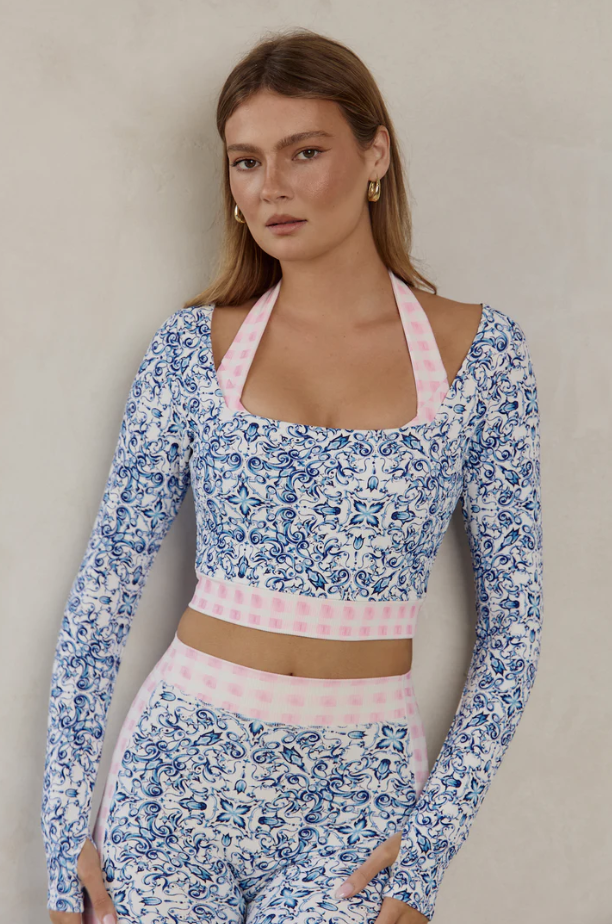 Seamless Ribbed Squareneck Sleeved Crop