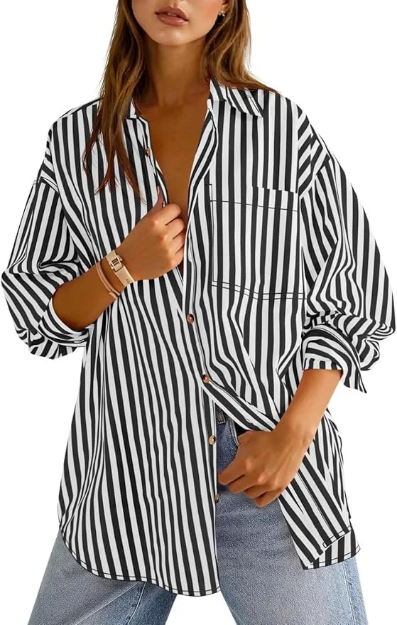 Black &amp; White Stripe Button Down Shirt, $24