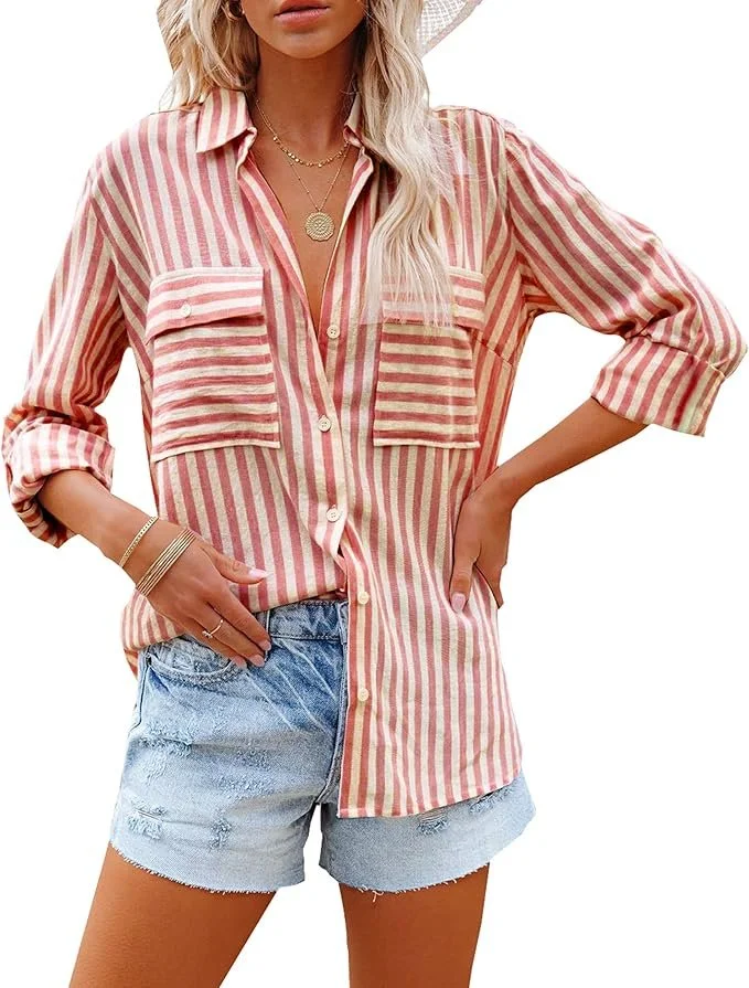 White and Red Striped Button Down, $27