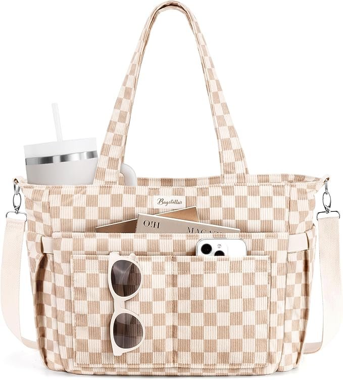 Khaki Checkered Tote Bag, $32