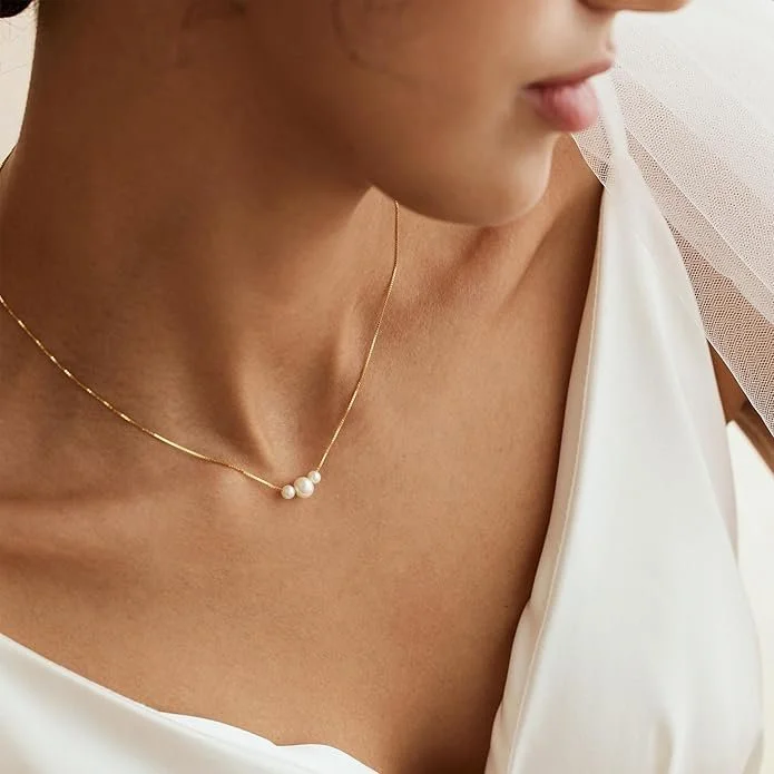 Dainty Pearl 14K Plated Necklace, $12