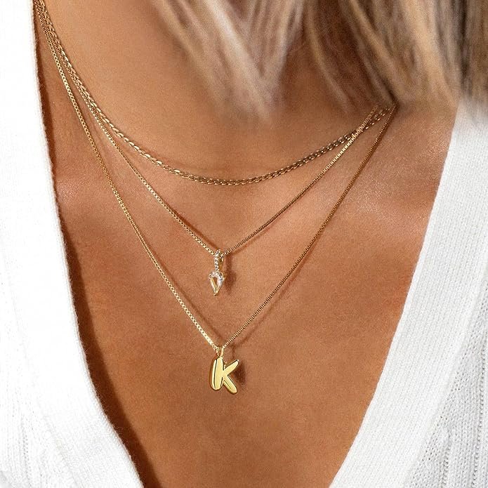 Bubble Initial Necklace 14K Gold Plated, $12