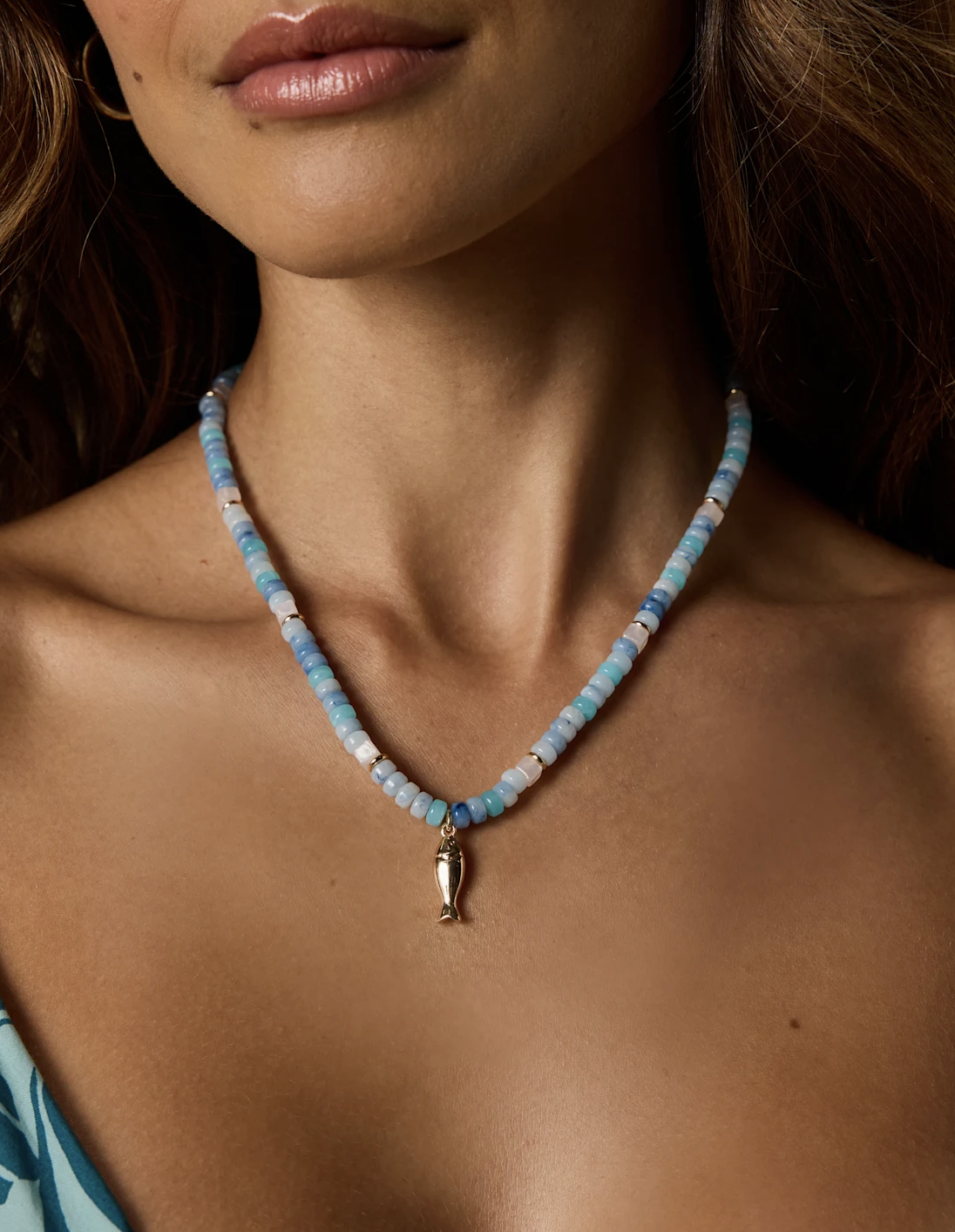Albacore Blue Multi Beaded Choker Necklace, $19