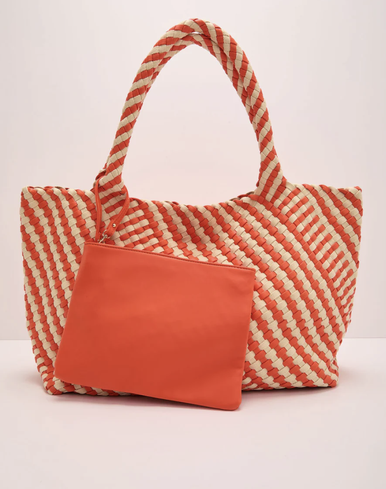 Mirasol Striped Woven Vegan Leather Tote Bag, $88