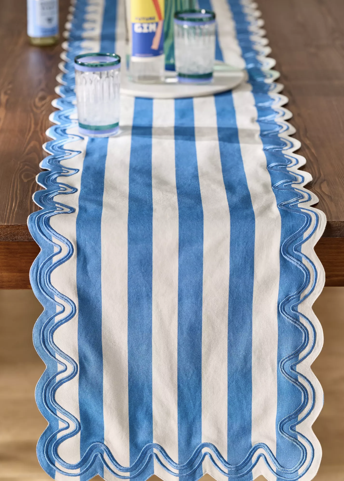 Madeline Embroidered Striped Table Runner