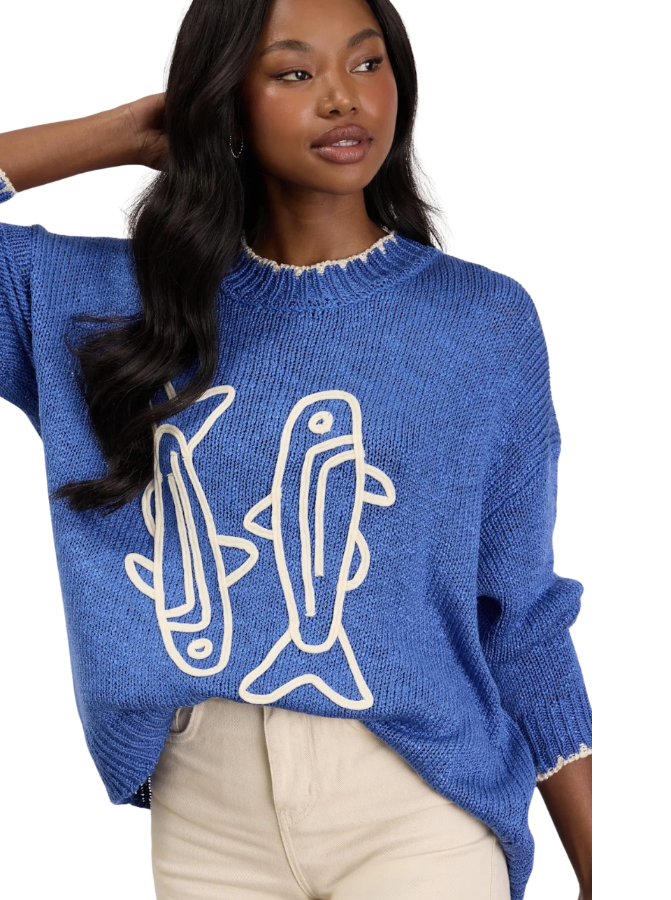 Montauk Blue Embroidered Pullover Sweater, $59